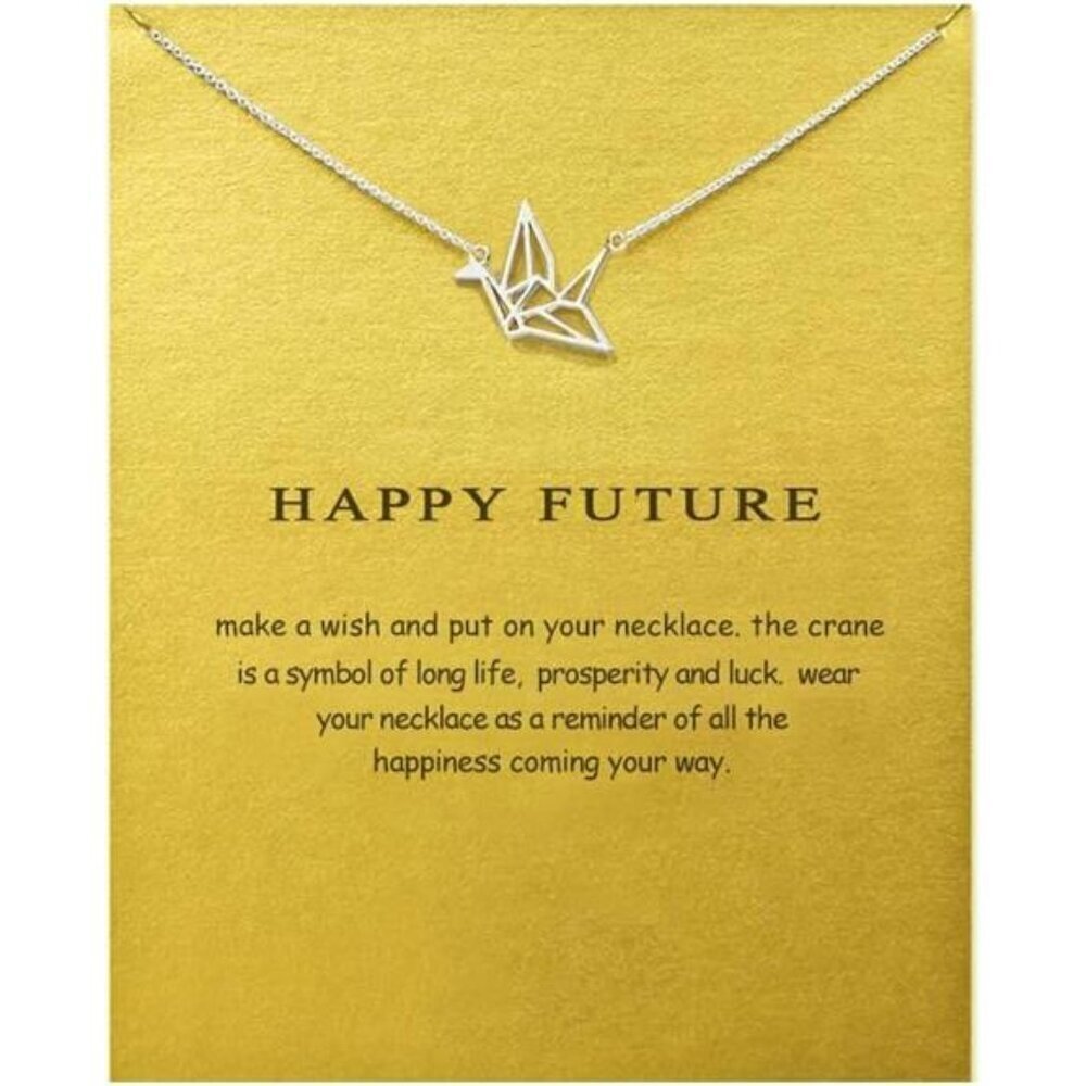 Origami Crane Necklace – “Happy Future” Symbolic Good Luck Jewelry Minimalist